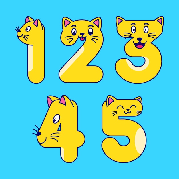 かわいい猫のベクトル図のような番号 12345。漫画の猫の誕生日番号