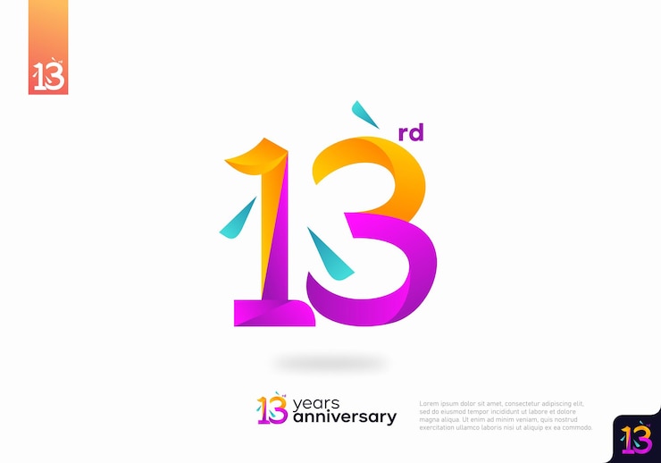 Вектор дизайн логотипа номер 13, номер логотипа 13-го дня рождения, 13-я годовщина.