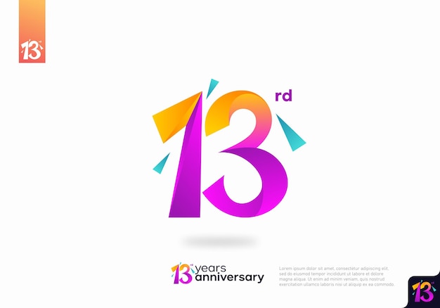숫자 13 로고 아이콘 디자인, 13번째 생일 로고 번호, 기념일 13