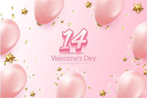 number 14 february in celebration of valentines day.