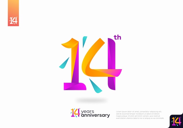 Disegno dell'icona del logo numero 14, numero del logo del 14° compleanno, 14° anniversario.