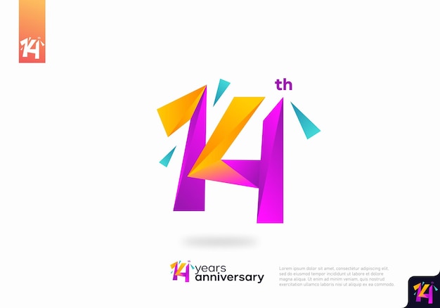 숫자 14 로고 아이콘 디자인, 14번째 생일 로고 번호, 기념일 14