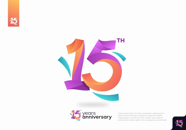 Вектор Дизайн логотипа номер 15, номер логотипа 15-летия, юбилей 15