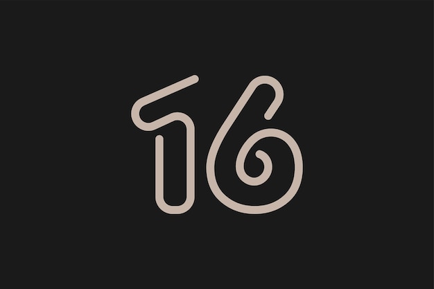 Premium Vector | Number 16 logo modern and creative number 16 multi line  style usable for anniversary and brand logos