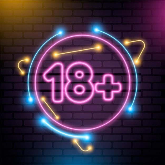 Number 18+ in neon style