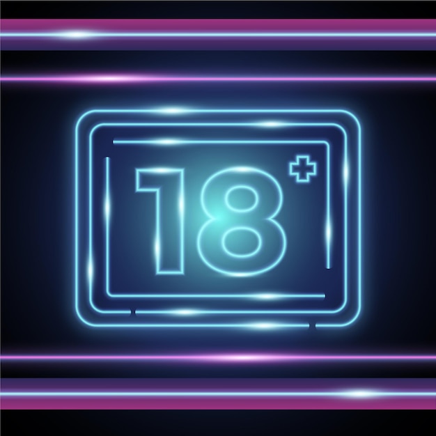 Vector number 18+ in neon style