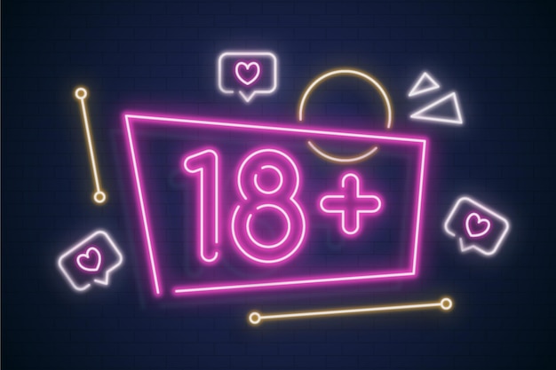 Vector number 18+ in neon style