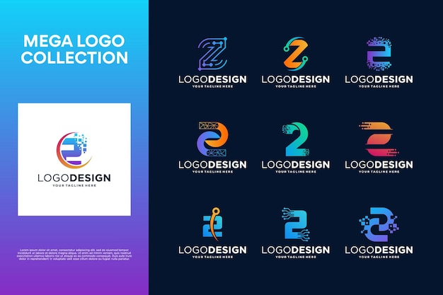 Number 2 creative logo design collection Abstract symbol for digital technology