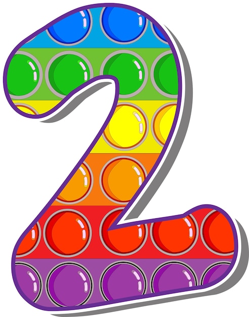 The number 2. The numbers are rosy in the form of a popular childrens game pop it. Bright letters on a white background. Bright numbers on a white background.