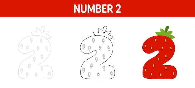 Number 2 tracing and coloring worksheet for kids