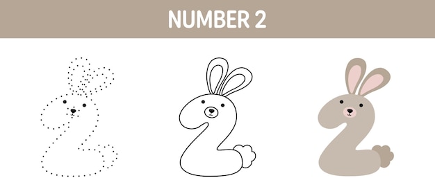 Number 2 tracing and coloring worksheet for kids