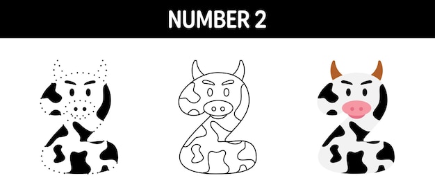 Number 2 tracing and coloring worksheet for kids