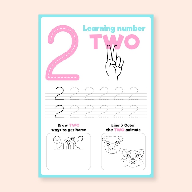 number 2 worksheet with hand
