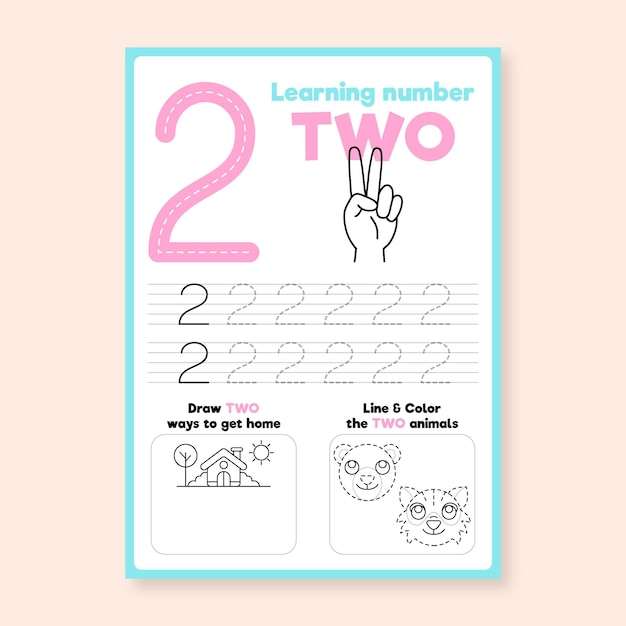 Number 2 worksheet with hand