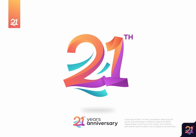번호 21 로고 아이콘 디자인, 21번째 생일 로고 번호, 기념일 21