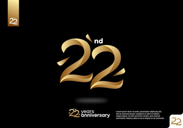 22번 골드 로고 아이콘 디자인, 22번째 생일 로고 번호, 22주년.