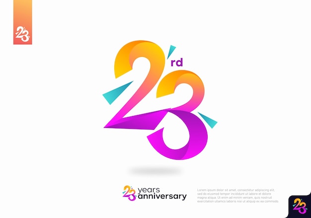 Design dell'icona del logo numero 23, numero del logo del 23° compleanno, anniversario 23