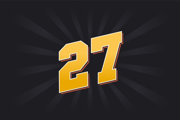 Vettore numero 27 carattere vettoriale alfabeto numero 27 giallo con sfondo nero
