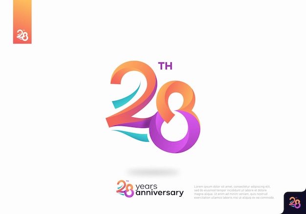 Design dell'icona del logo numero 28, numero del logo del 28° compleanno, anniversario 28