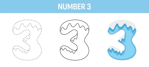 숫자 3 아이들을 위한 눈 추적 및 색칠 워크시트
