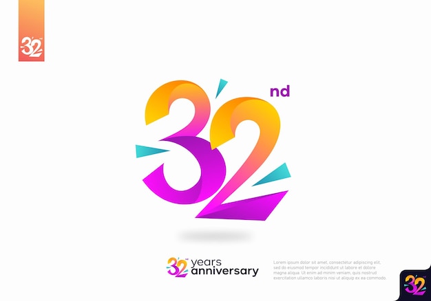 Number 32 logo icon design, 32nd birthday logo number, anniversary 32