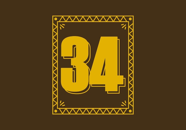 Vector number 34 in retro rectangle frame