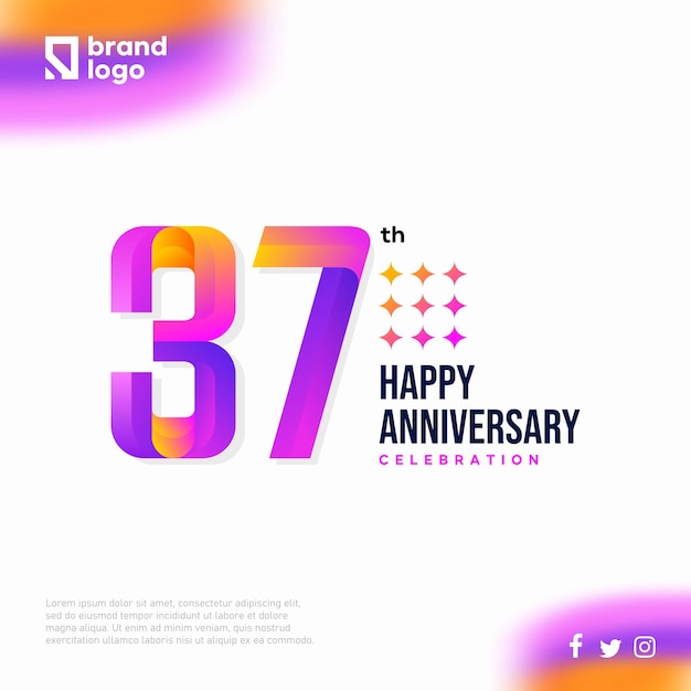 Дизайн логотипа номер 37, номер логотипа дня рождения 37, годовщина 37 для публикации в социальных сетях