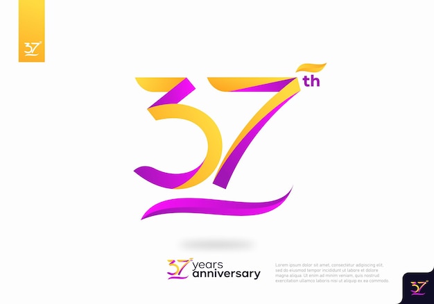 숫자 37 로고 아이콘 디자인, 37번째 생일 로고 번호, 기념일 37