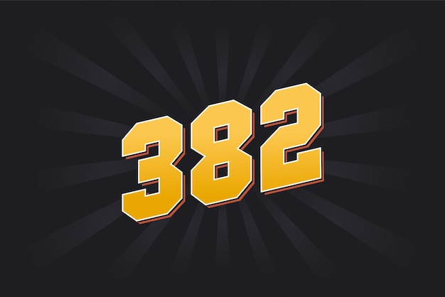 Number 382 vector font alphabet Yellow 382 number with black background