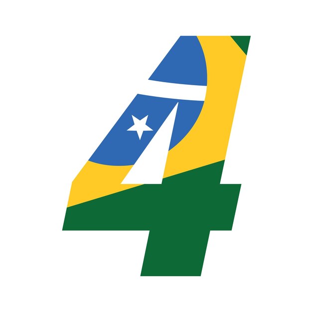 Vettore numero 4 bandiera brasile - numero 4 bandeira do brasil quattro