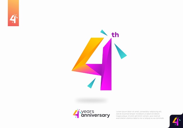 Disegno dell'icona del logo numero 4, numero del logo del 4° compleanno, anniversario 4