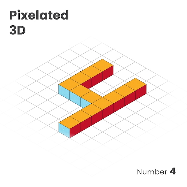 Вектор Номер 4 пикселированный 3d