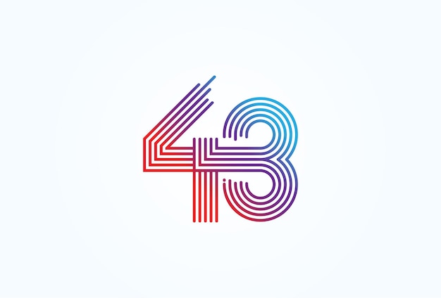 Stile della linea del monogramma numero 43 utilizzabile per loghi aziendali e tecnologici dell'anniversario
