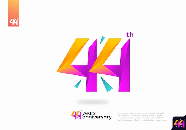 番号 44 ロゴ アイコン デザイン、44 歳の誕生日のロゴ番号、記念日 44