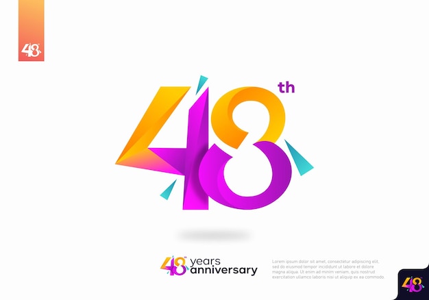 Design dell'icona del logo numero 48, numero del logo del 48° compleanno, anniversario 48