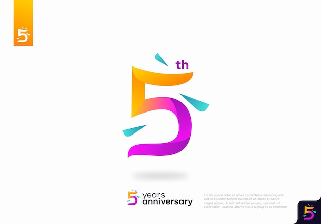 Disegno dell'icona del logo numero 5, numero del logo del 5° compleanno, anniversario 5, 5° anniversario