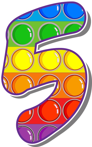 Vettore il numero 5. i numeri sono rosei sotto forma di un popolare gioco per bambini pop it. lettere luminose su sfondo bianco. numeri luminosi su sfondo bianco.