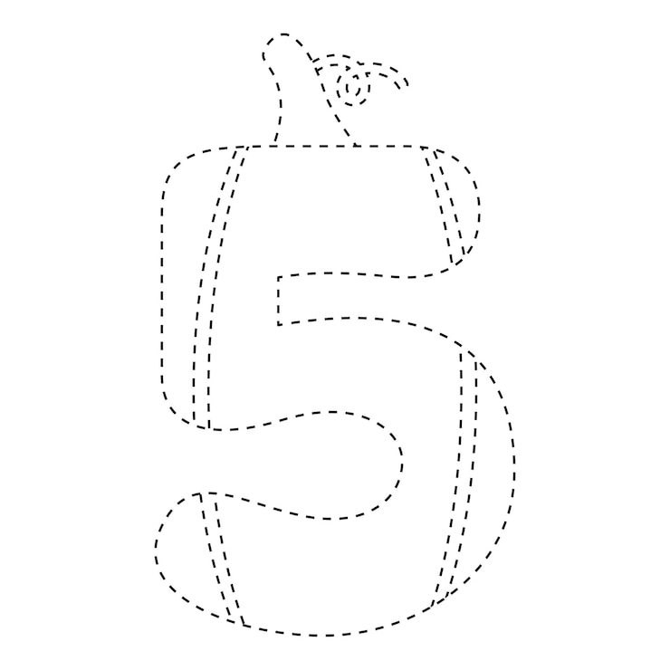 Vector number 5 tracing worksheet for kids