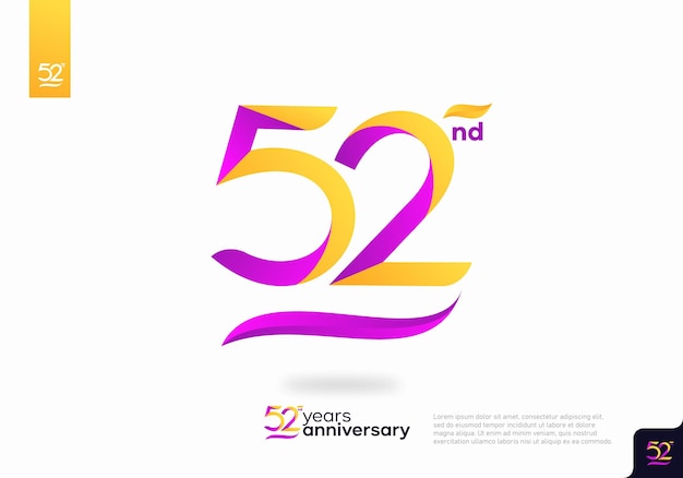 번호 52 로고 아이콘 디자인, 52번째 생일 로고 번호, 기념일 52