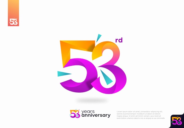 番号 52 ロゴ アイコン デザイン、53 歳の誕生日のロゴ番号、記念日 53