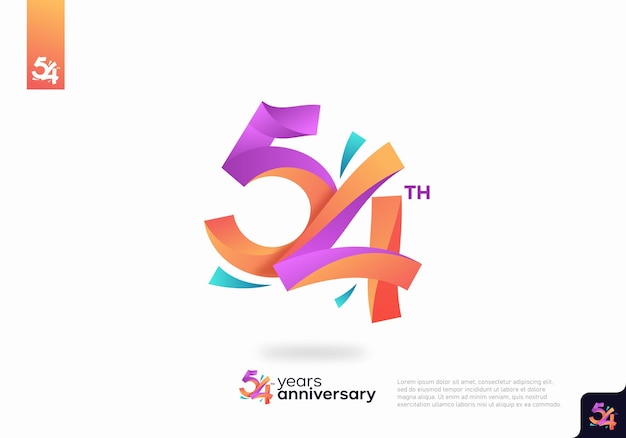 数 54 ロゴ アイコン デザイン、54 誕生日ロゴ番号、記念日 54