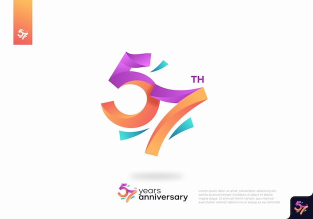 번호 57 로고 아이콘 디자인, 57번째 생일 로고 번호, 기념일 57