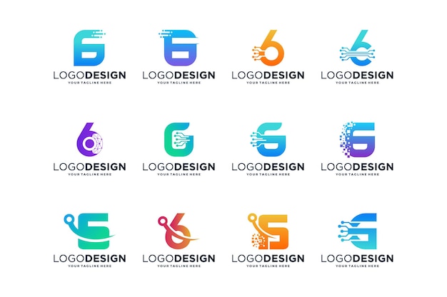 Number 6 collection of digital connection logo designs