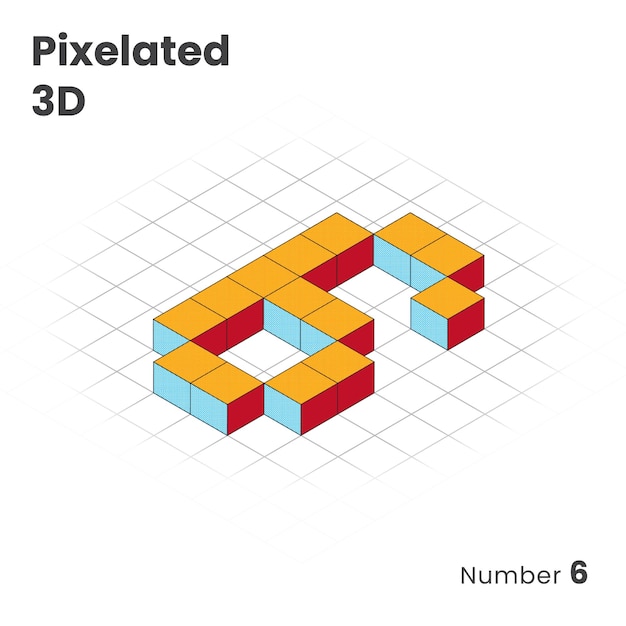 Vector number 6 pixelated 3d