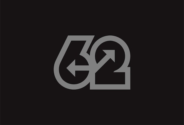 ベクトル number 62 ロゴ ビジネスや記念日のロゴに使用できるモノグラム番号 62 と矢印の組み合わせ