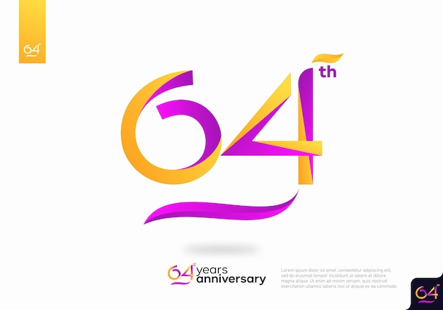 번호 64 로고 아이콘 디자인, 64번째 생일 로고 번호, 기념일 64