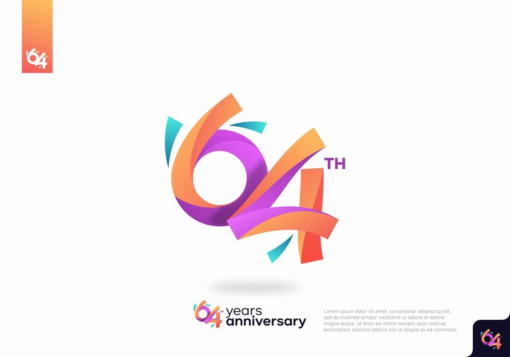 Вектор дизайн логотипа номер 64, номер логотипа 64-го дня рождения, юбилей 64