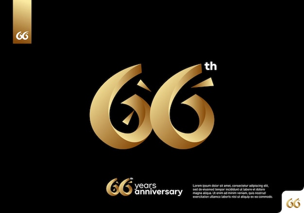 66번 골드 로고 아이콘 디자인, 66번째 생일 로고 번호, 66주년.