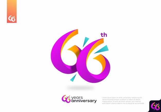 数 66 ロゴ アイコン デザイン、66 歳の誕生日のロゴ番号、記念日 66
