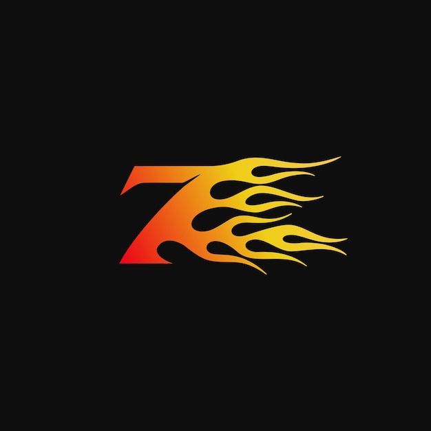 Number 7 Burning flame logo design template